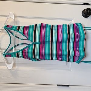 Racerback tankini top with colorful stripes